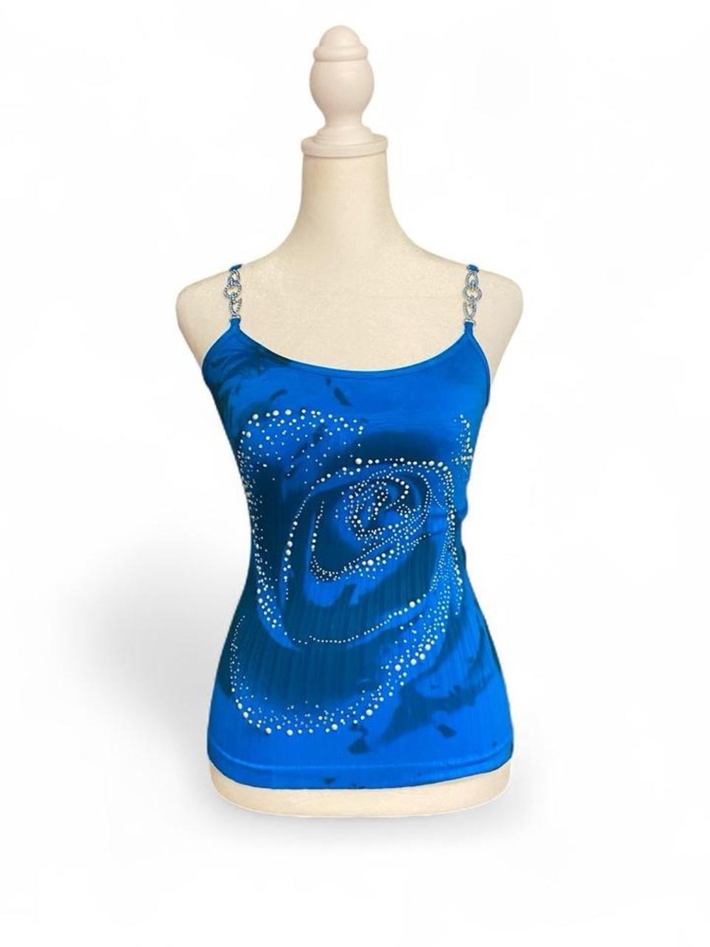 Y2K Deadstock M U.S.A Blue Floral Digital Rose Print Tank Top